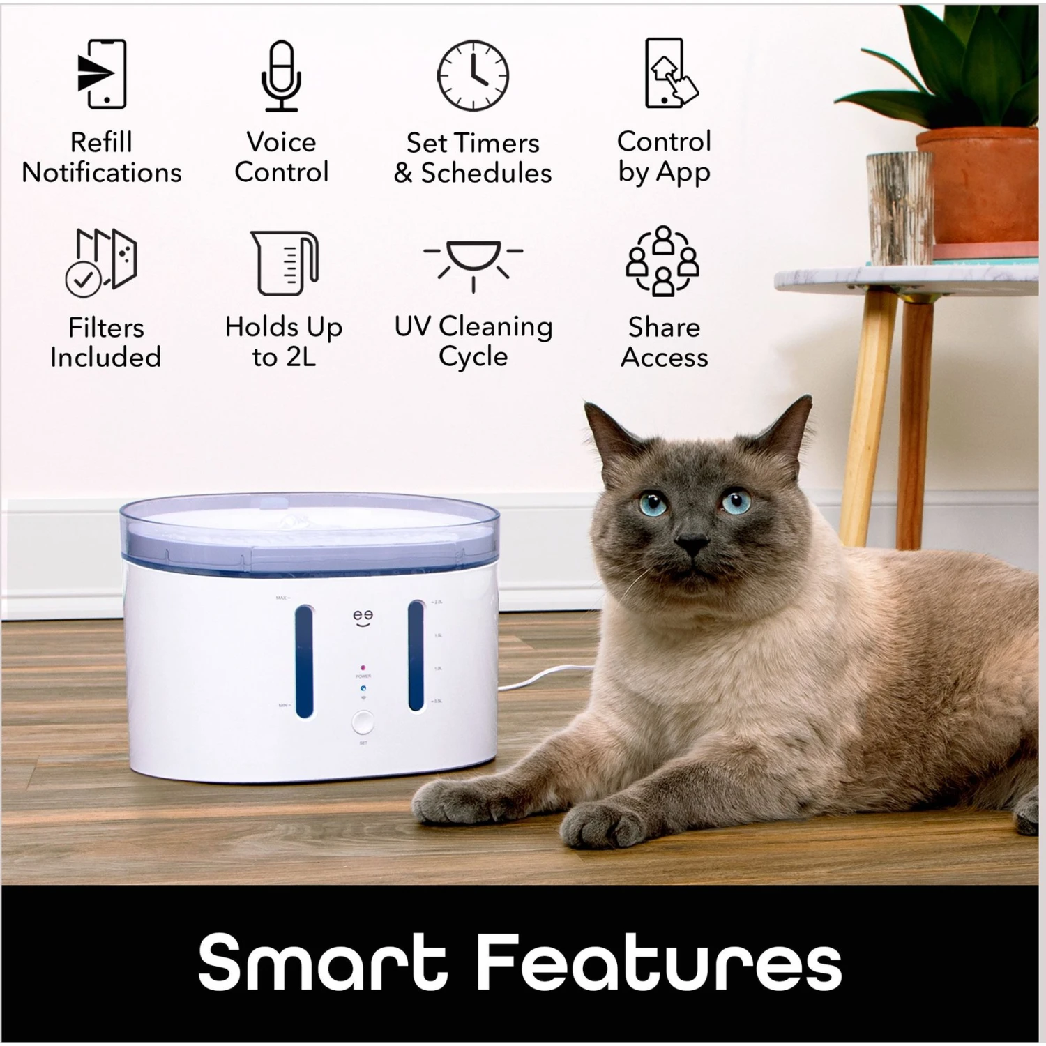 Geeni PetConnect UV Sterilized Circulating Water Smart Dog & Cat Fountain, 2-L 2 Geeni PetConnect UV Sterilized Circulating Water Smart Dog & Cat Fountain, 2-L - Image 2