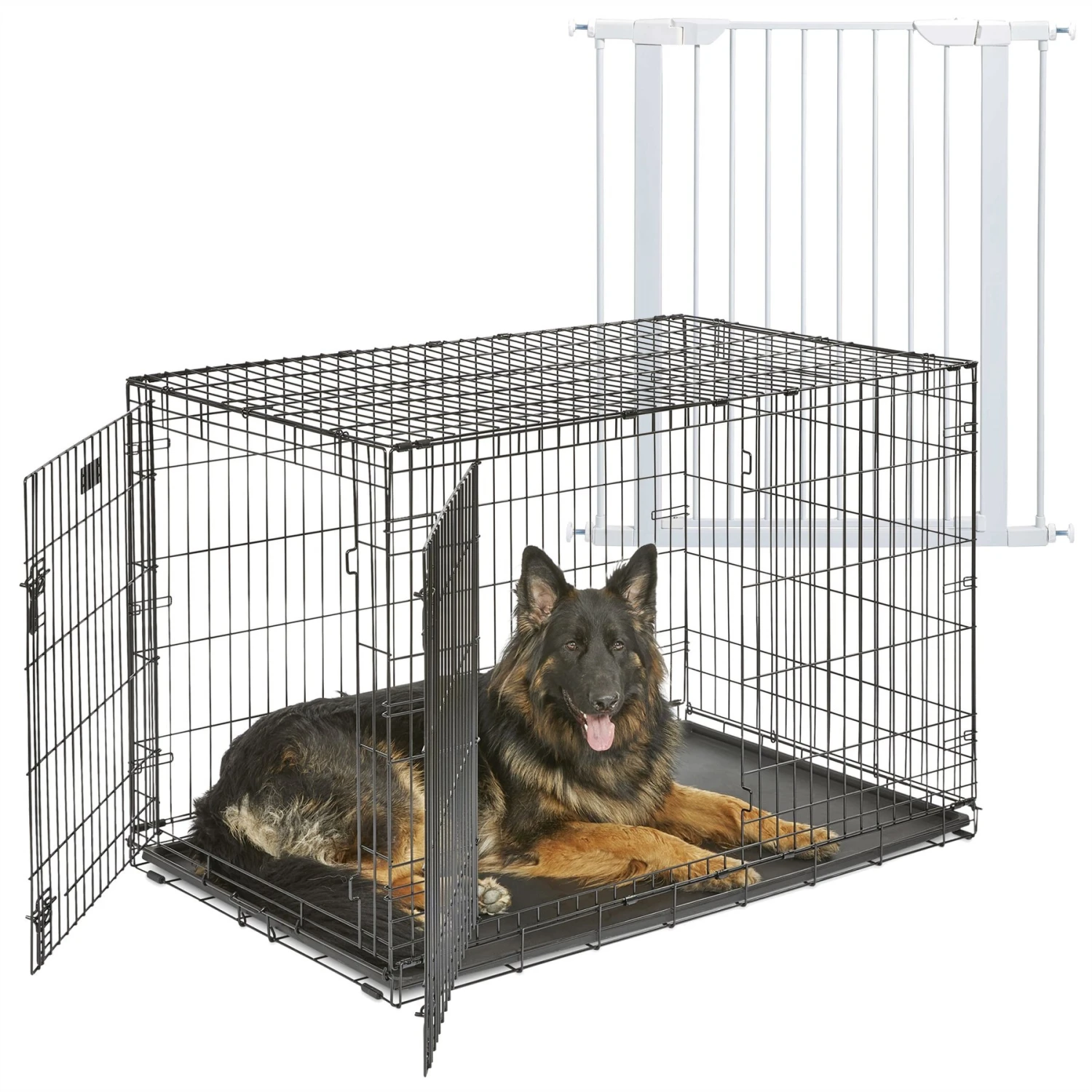 MidWest ICrate Fold & Carry Double Door Collapsible Wire Dog Crate & MidWest Steel Pet Gate 1 MidWest ICrate Fold & Carry Double Door Collapsible Wire Dog Crate & MidWest Steel Pet Gate
