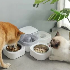 Hanamya 3-in-1 Set With Automatic Dog & Cat Waterer, White & Gray