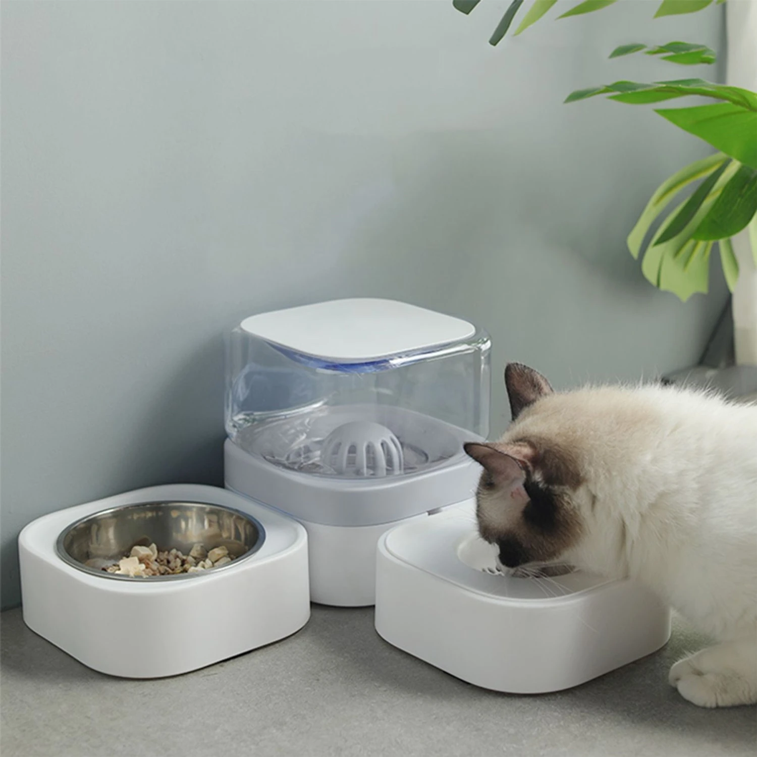 Hanamya 3-in-1 Set With Automatic Dog & Cat Waterer, White & Gray 3 Hanamya 3-in-1 Set With Automatic Dog & Cat Waterer, White & Gray - Image 3