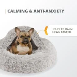 Friends Forever Luna Donut Faux Fur Cozy Cave Covered Dog Bed With Hooded Blanket -Pet Care Sales 851382 PT4. AC SS1800 V1683836327