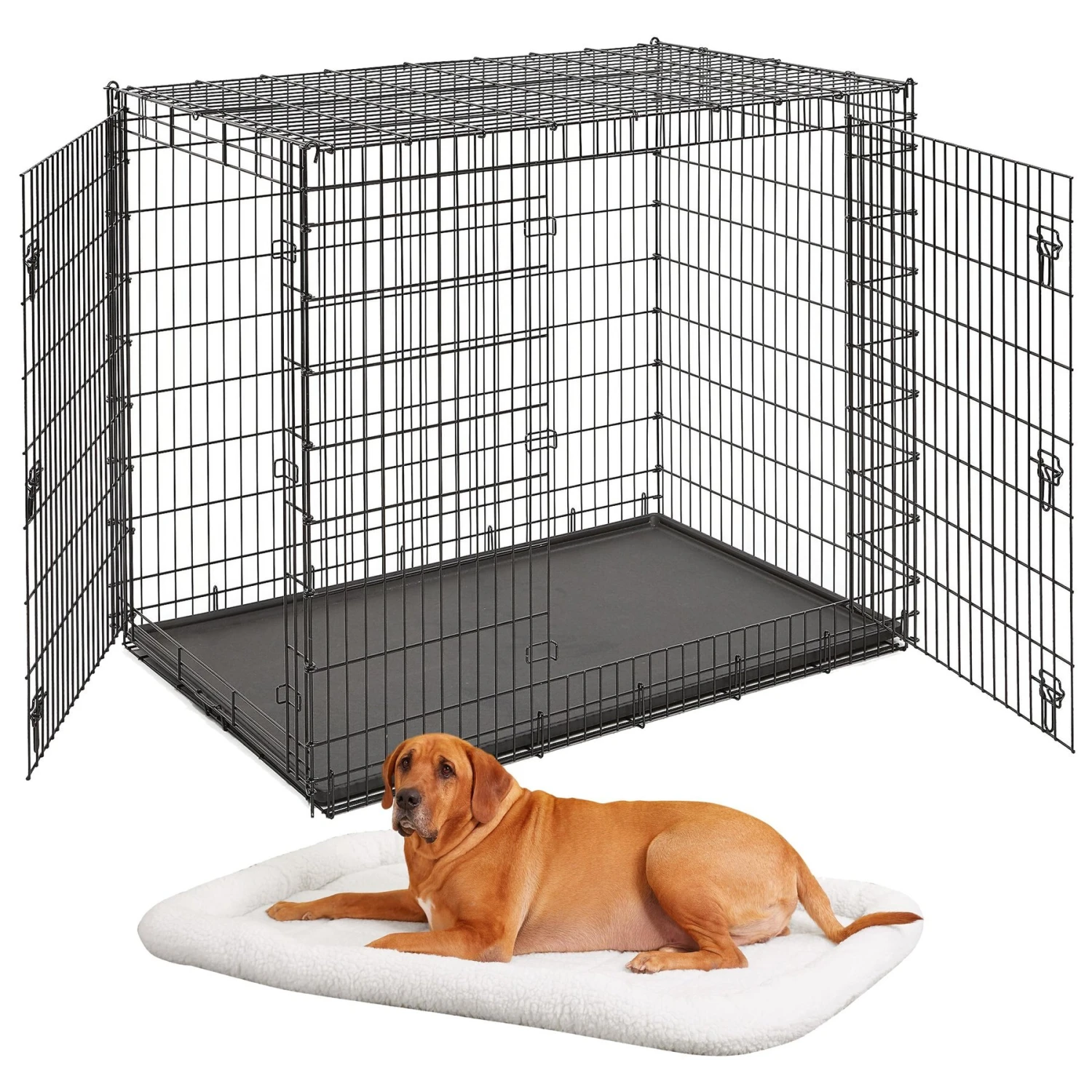 MidWest Solutions Series XX-Large Heavy Duty Double Door Wire Dog Crate, 54 Inch & MidWest Quiet Time Fleece Dog Crate Mat 1 MidWest Solutions Series XX-Large Heavy Duty Double Door Wire Dog Crate, 54 Inch & MidWest Quiet Time Fleece Dog Crate Mat