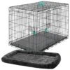 Frisco Heavy Duty Enhanced Lock Double Door Fold & Carry Wire Dog Crate & Mat Kit & MidWest Quiet Time Fleece Dog Crate Mat