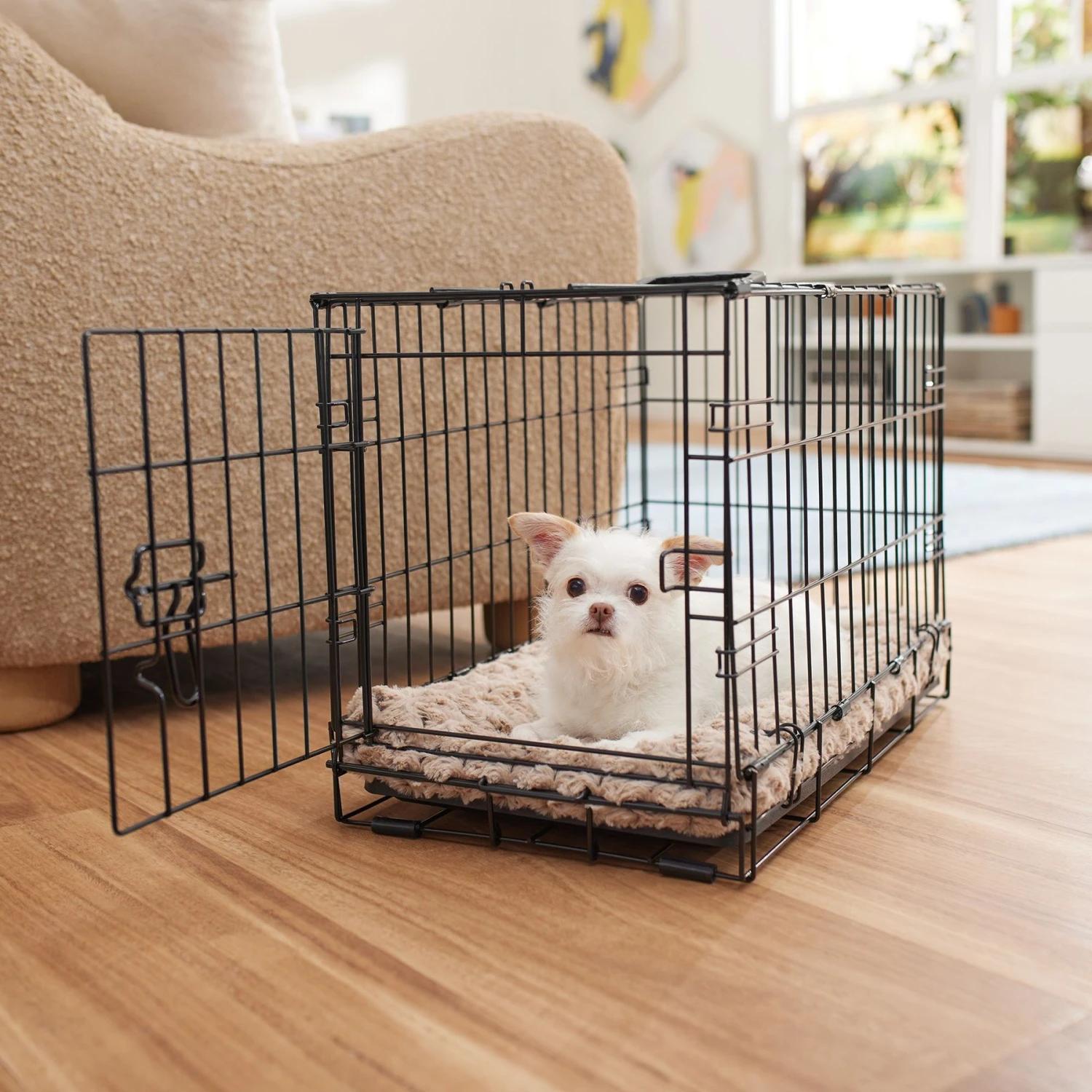 Frisco Double Door Furniture Style Dog Crate, Black & Frisco Swirl Dog Crate Mat 9 Frisco Double Door Furniture Style Dog Crate, Black & Frisco Swirl Dog Crate Mat - Image 9