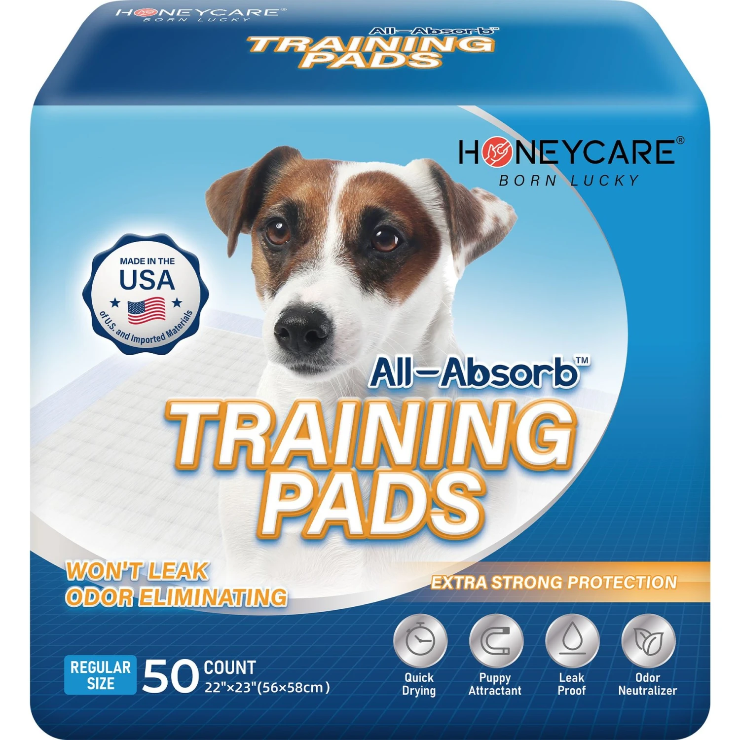 Honey Care All-Absorb Ultra Absorbent Odor Eliminating Quick-Dry Surface Dog Pads, 22x23-in, 50 Count 1 Honey Care All-Absorb Ultra Absorbent Odor Eliminating Quick-Dry Surface Dog Pads, 22x23-in, 50 Count