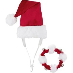Frisco Holiday Dog & Cat Santa Hat, 1 Count & Frisco Jingle Bells Dog & Cat Holiday Collar With Bells, 1 Count